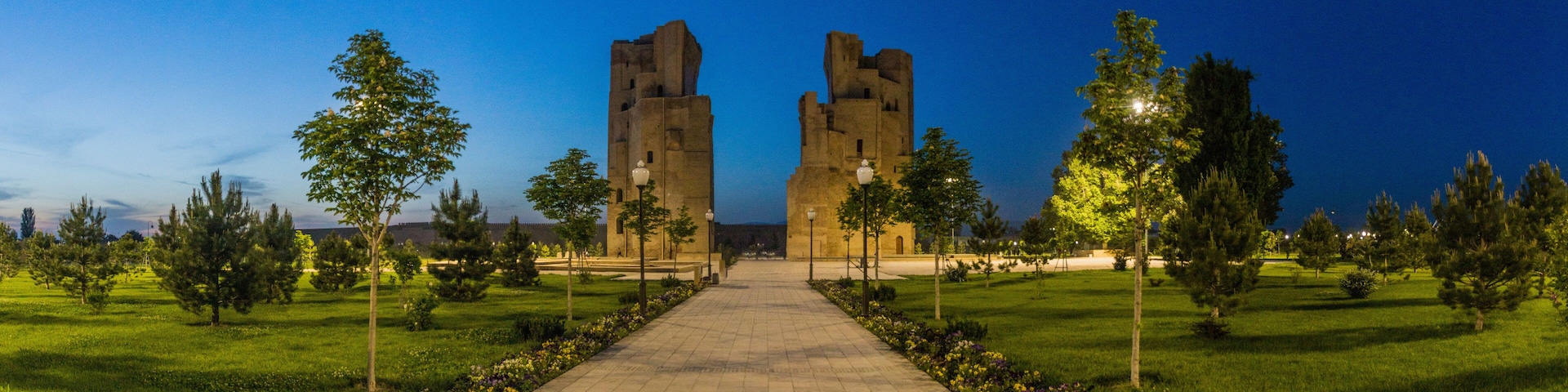 Evening view of Ak Saray palace ruins in Shahrisabz, Uzbekistan