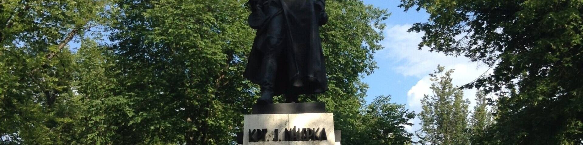 Statue of Ján Nálepka, who defected from defected from the Slovak Army and joined the partisans during the Second World War. He later joined the Communist Party of the Soviet Union.
He died whilst attempting to liberate the Ukrainian town of Ovruch from German occupation, and is considered one of the heros of the Slovak National Uprising,