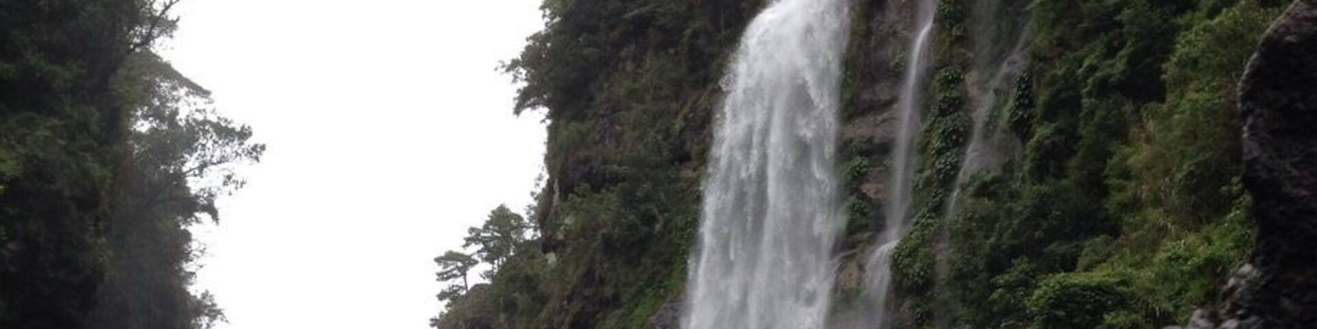 Une cascade se déversant le long d’une falaise rocheuse, entourée d’une végétation luxuriante.