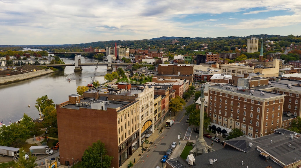 Aerial Perspective over Downtown Troy New York on the Hudson River