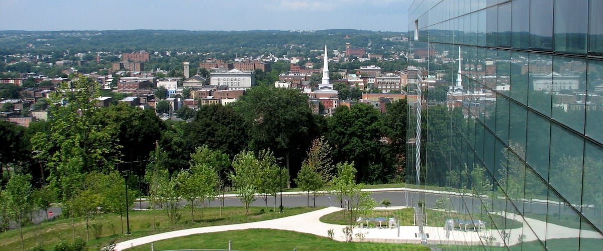 View from the Curtis R. Priem Experimental Media & Performing Arts Center at Rensselaer Polytechnic Institute in Troy, New York