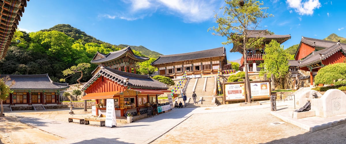 Landscape of Hwaeomsa Temple, An ancient Korean Buddhist temple in Jirisan National Park.