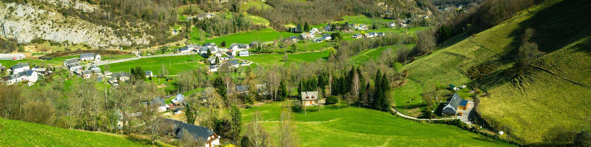 Small settlement in green valley