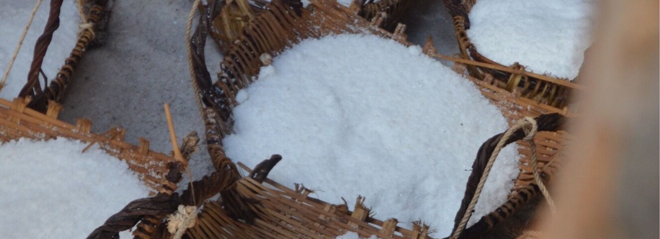 Baskets of salt gathered from salt pans near Kampot on the way from Kep to Sihanoukville.