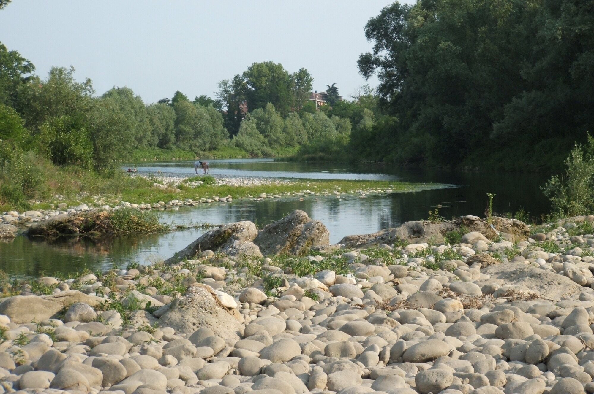 Brembo river (left) mouth into Adda river - Lombardy - Italy
