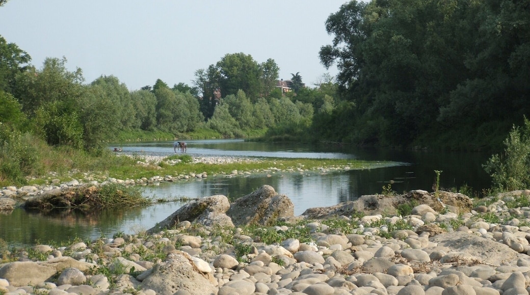 Brembo river (left) mouth into Adda river - Lombardy - Italy
