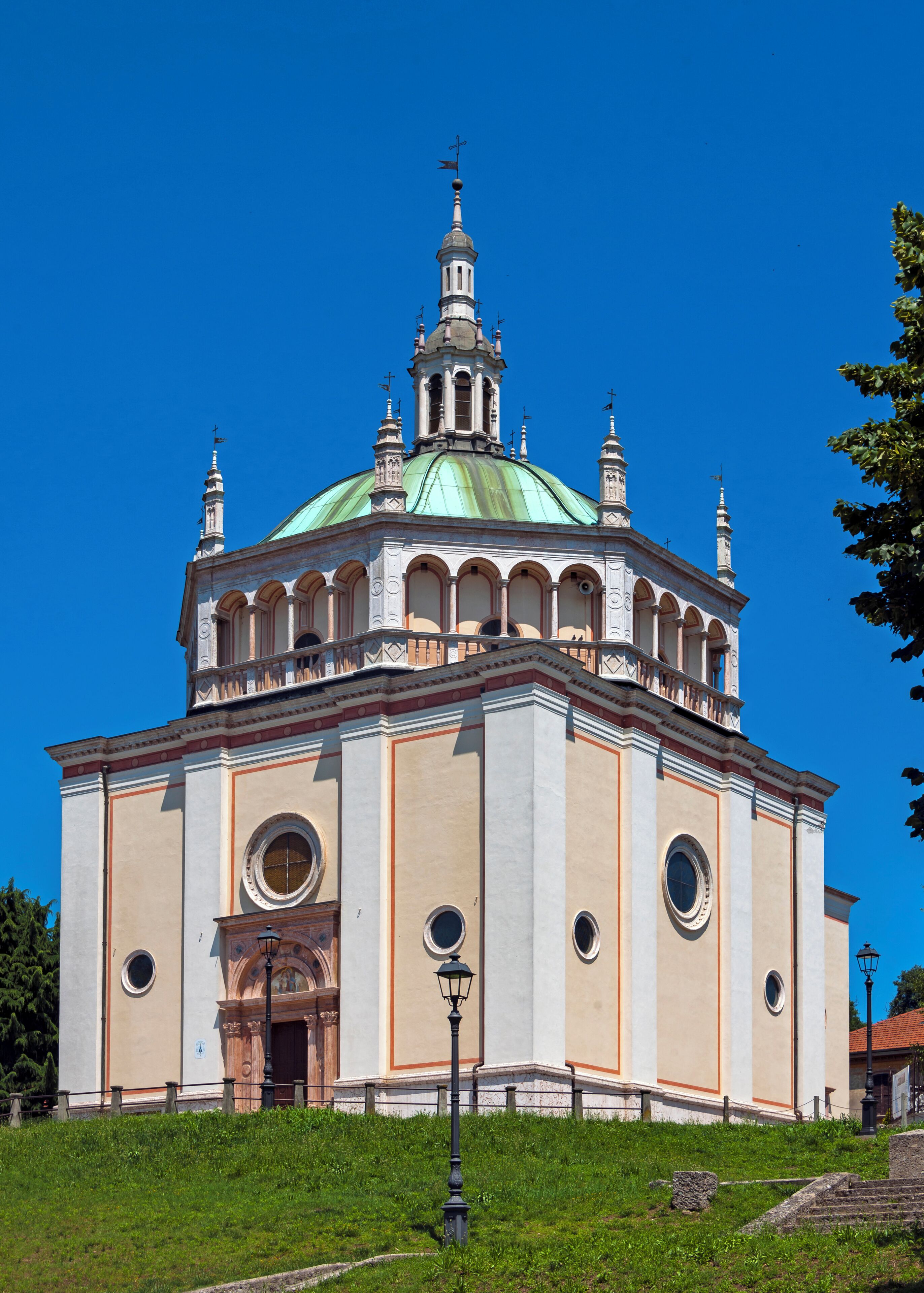 Santissimo Nome di Maria, the church at Crespi d'Adda, Italy, seen from its southwest.