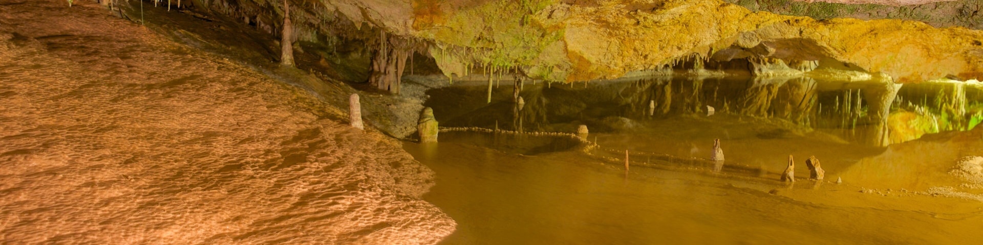 Cova de Can Marca mettant en vedette lac ou étang et grottes