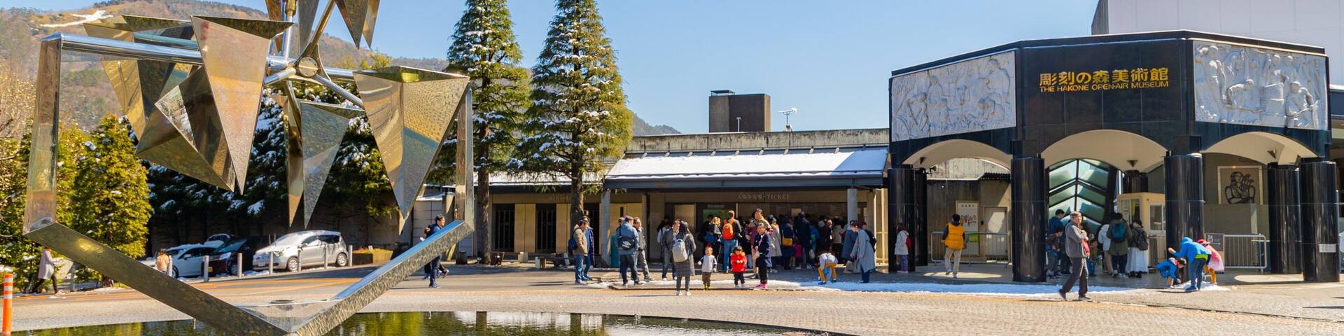 Hakone Open Air Museum which includes outdoor art, a fountain and street scenes