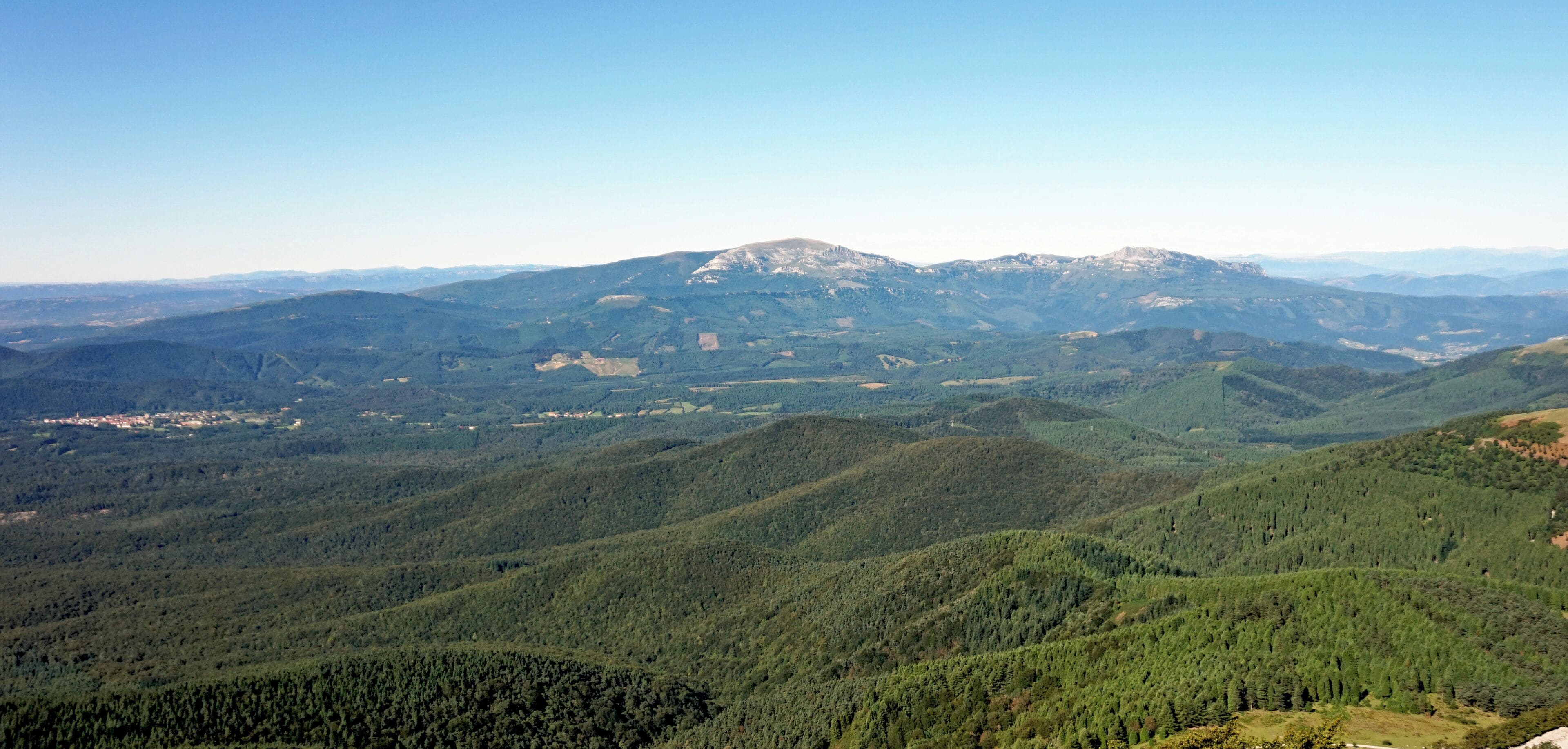 Forest in area of Aramaio municipality in Spain. View from a hill of Anboto mountain. Basque Country, Spain.