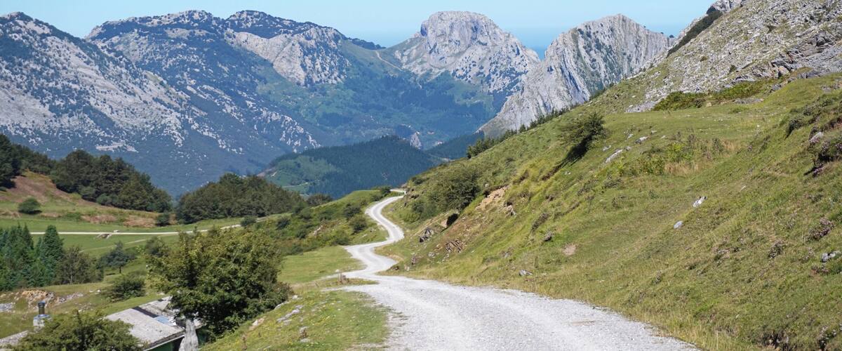 Road and mountains in Urkiola Natural Park in Basque Country, Spain.