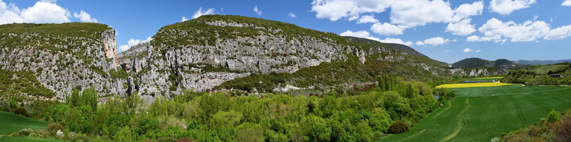 Panorama of Sierra de Leyre mountain chain in Navarra
