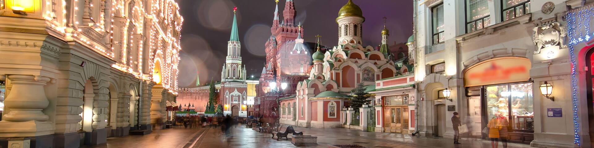 Winter view of Nikolskaya street timelapse hyperlapse in Moscow,Russia.