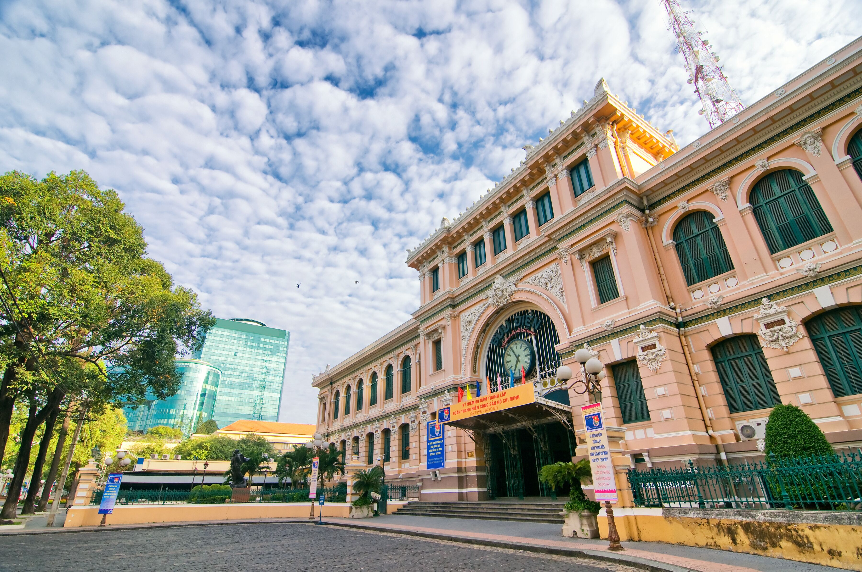 Saigon Central Post Office is a post office in the downtown Ho Chi Minh City, near Saigon Notre-Dame Basilica, the city's cathedral. The building was constructed when Vietnam was part of French Indoch
