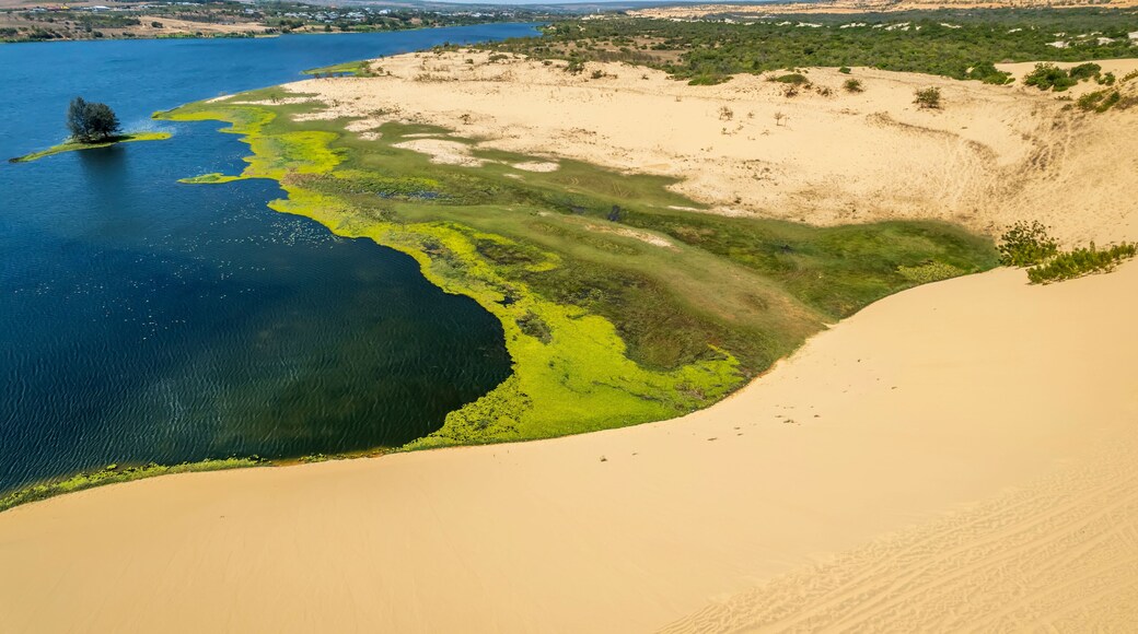 Stark geographical contrast between sand and water near Mui Ne, Vietnam Mui Ne Desert of Vietnam is a desert in Southeast Asia