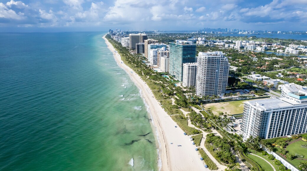 Miami Beach, Florida, USA - Aerial of the Miami Beach skyline, running from Bal Harbour to Surfside and all the way to North Beach.