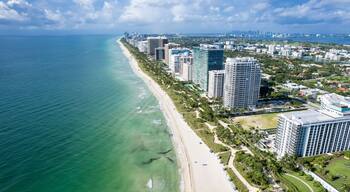 Miami Beach, Florida, USA - Aerial of the Miami Beach skyline, running from Bal Harbour to Surfside and all the way to North Beach.