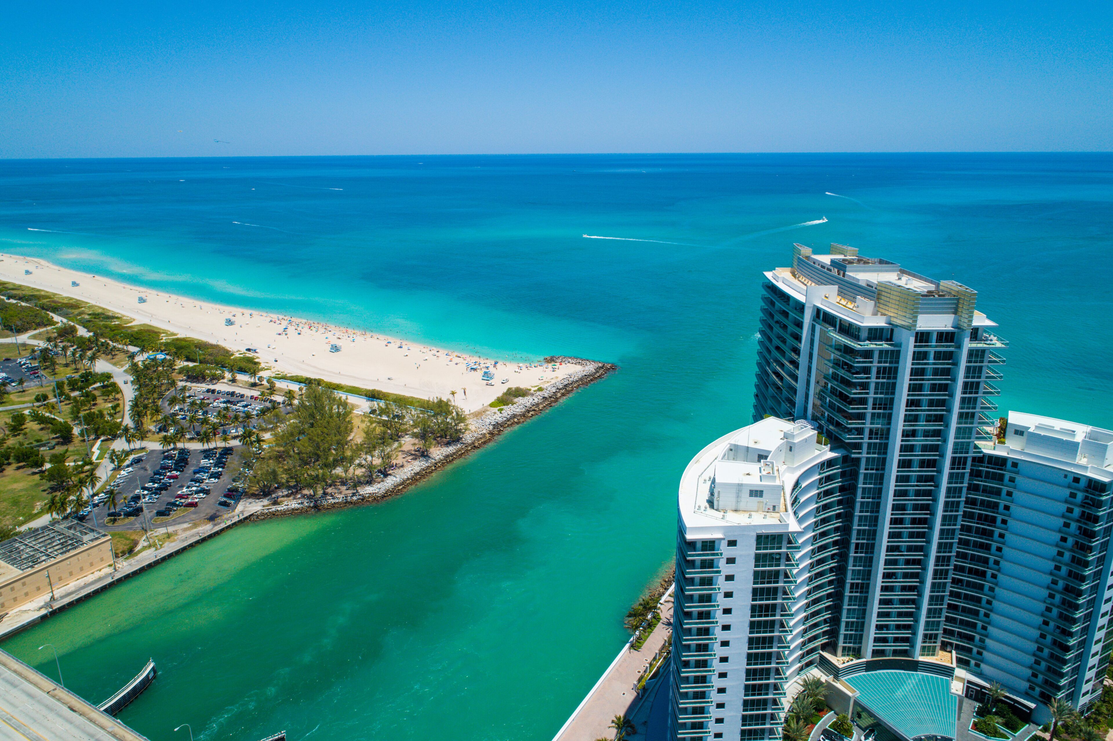Aerial image of the Haulover Beach Bal Harbour ocean inlet