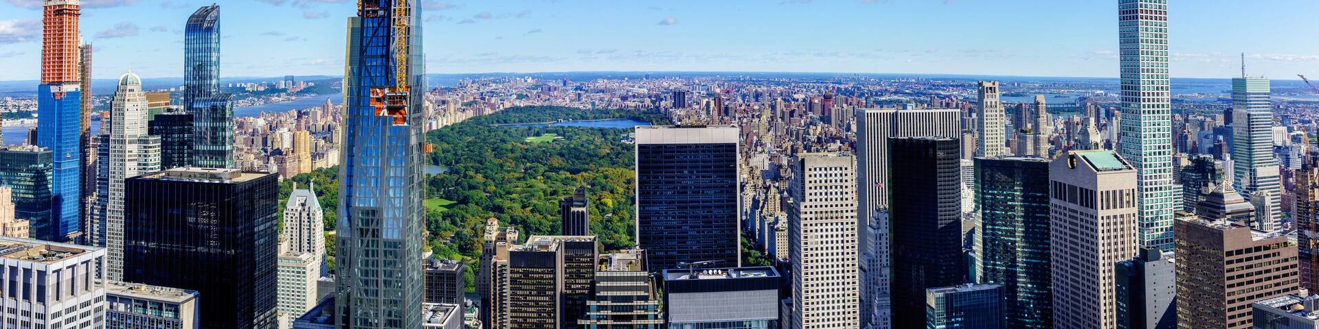Panoramic view of Central park and skyscrapers of New York from the top of the Rockefeller Center.