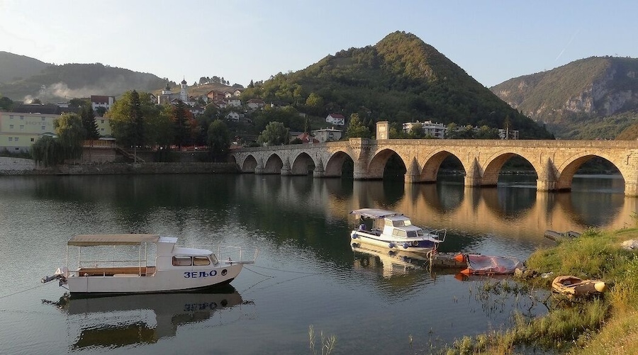 The 11-arch bridge on the Drina river entered Unesco World Heritage List in 2007 . Dates back to the 1570's... today only pedestrians can cross it and is free to visit. . Visegrad , eastern BiH .