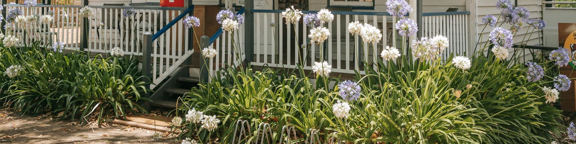 Highfields Pioneer Village which includes signage and flowers