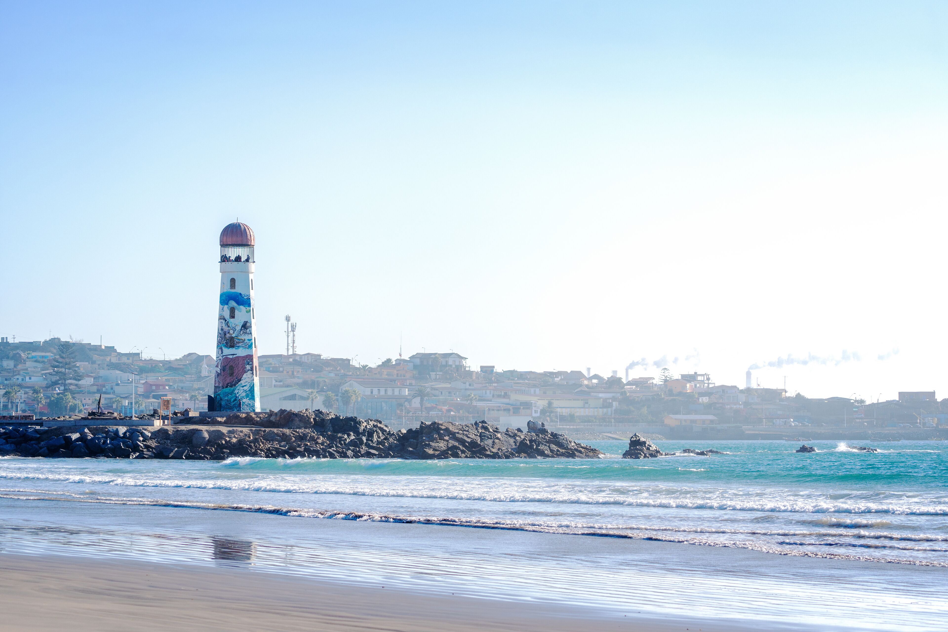 lighthouse on the beach, Huasco, Atacama, Chile