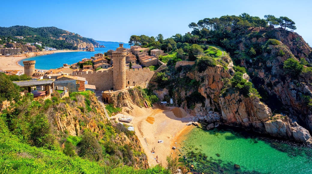 Tossa de Mar, sand beach and Old Town walls, Catalonia, Spain