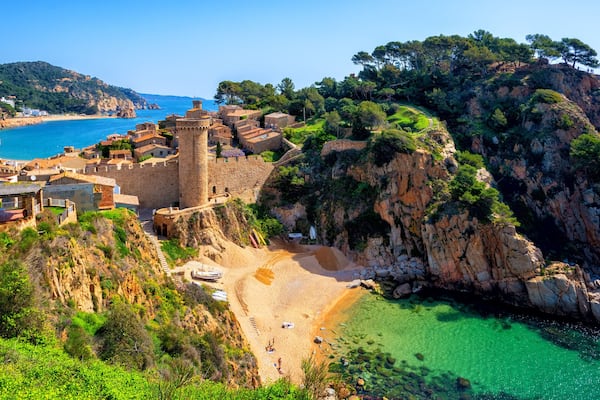 Tossa de Mar, sand beach and Old Town walls, Catalonia, Spain