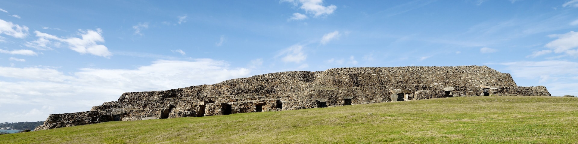 Early Neolithic 6800 year old Cairn Tumulus Mound of Barnenez contains 11 passage grave chambers. Plouezoc’h, Finistere, France