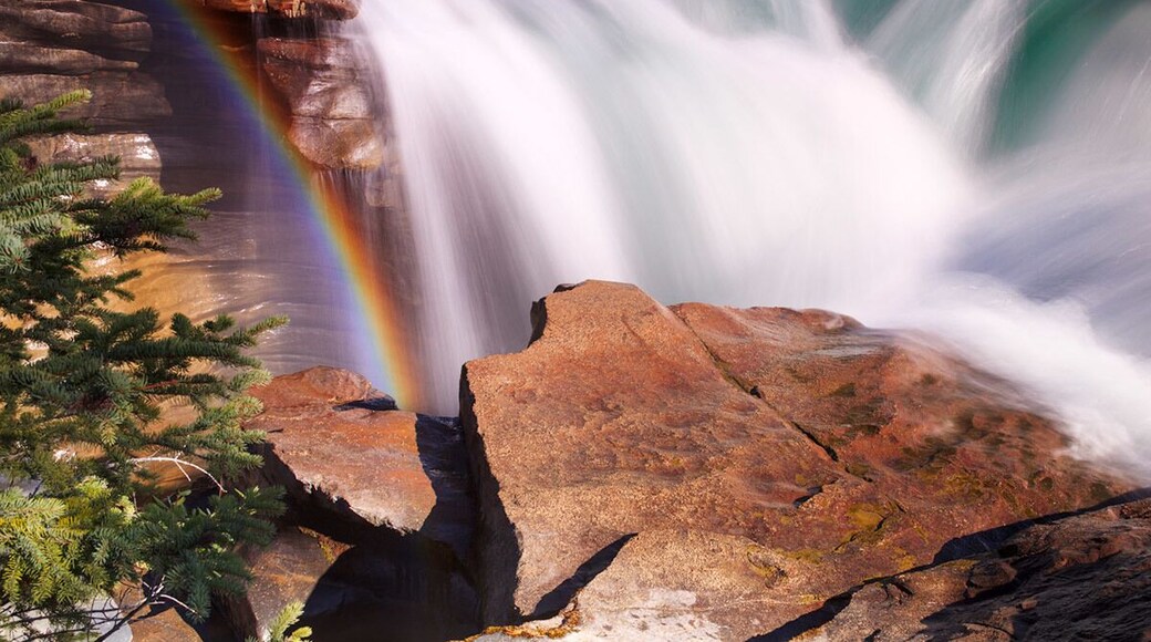 Athabasca Falls. A little rainbow from the mist of the waterfall.