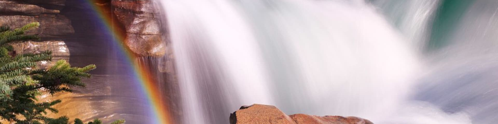 Athabasca Falls. A little rainbow from the mist of the waterfall.