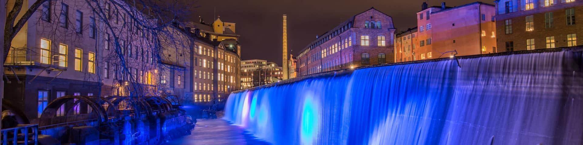 Blue Christmas - illuminated industrial landscape of Norrkoping