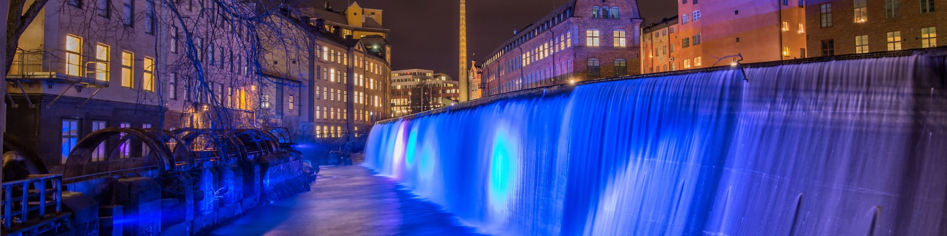 Blue Christmas - illuminated industrial landscape of Norrkoping