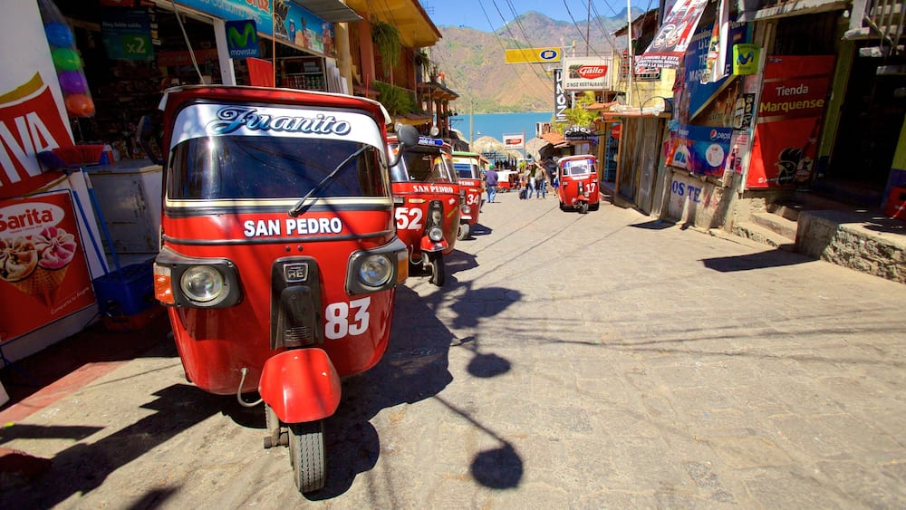 A red auto-rickshaw with the number 83 parked on a street.