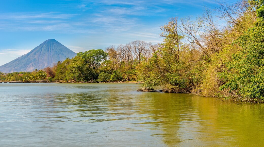 Panoramic view at the Conception Volcano with Nicaragua lake at the Ometepe Island