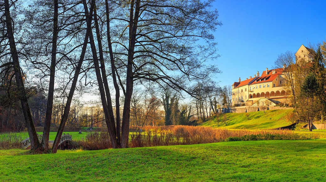 Autumn landscape, panorama, banner - view of the Seefeld Castle in the town of Seefeld, Bavaria, next to Munich, Bavaria, Germany, 11 November, 2022