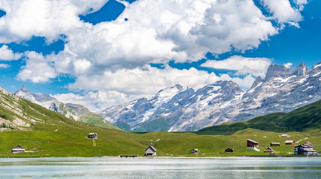 Switzerland 2022, Beautiful view of the Alps and Blue Sky around Titlis mountain. Melchsee-Frutt panorama.