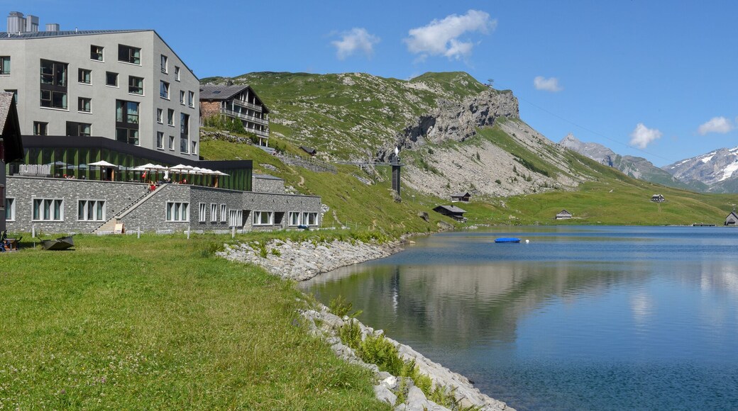 Mountain lake at Melchsee-Frutt in the Swiss alps