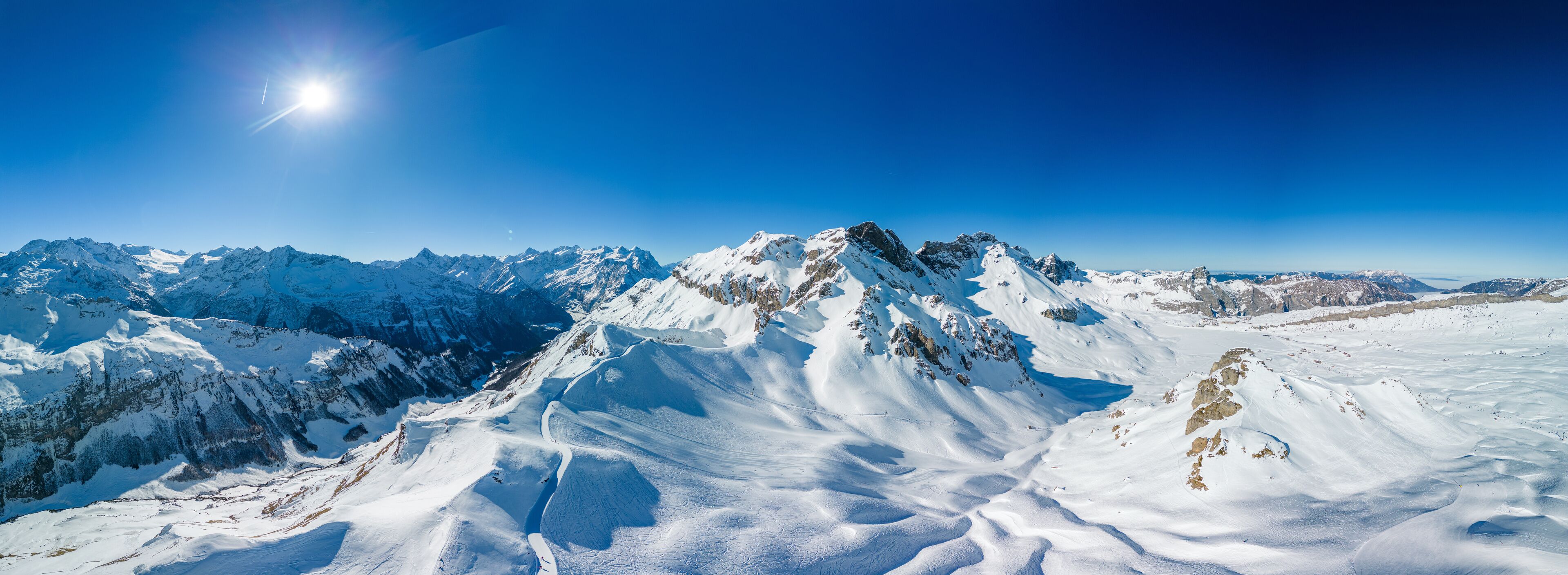Ski slopes and mountains, Melchsee-Frutt mountain resort village, Switzerland