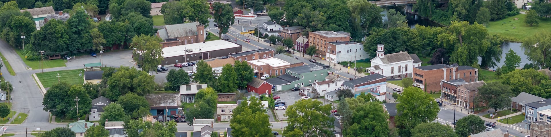 August 20 2024, Sunny afternoon summer aerial image of the area surrounding Fort Edward, NY, USA