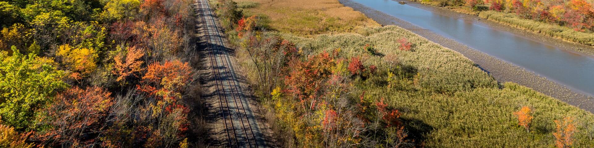 Train tracks by the Hudson River