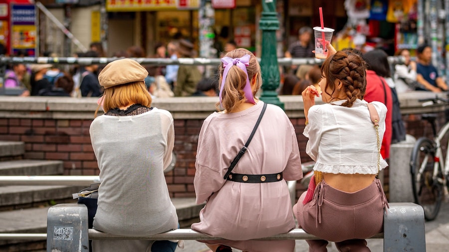 Amerika-Mura Triangle Park showing street scenes as well as a small group of people