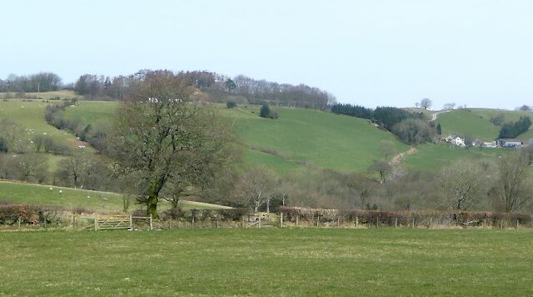 Carmarthenshire farmland near Ffaldybrenin About three miles south-east of Lampeter. The buildings at Alltgoch are on the right.