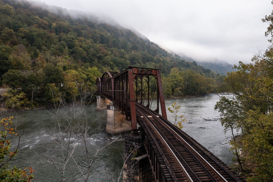 Rusty Antique Parker Through Truss Bridge - Chesapeake & Ohio Railway / CSX - Foggy Morning Along the New River - Prince, West Virginia