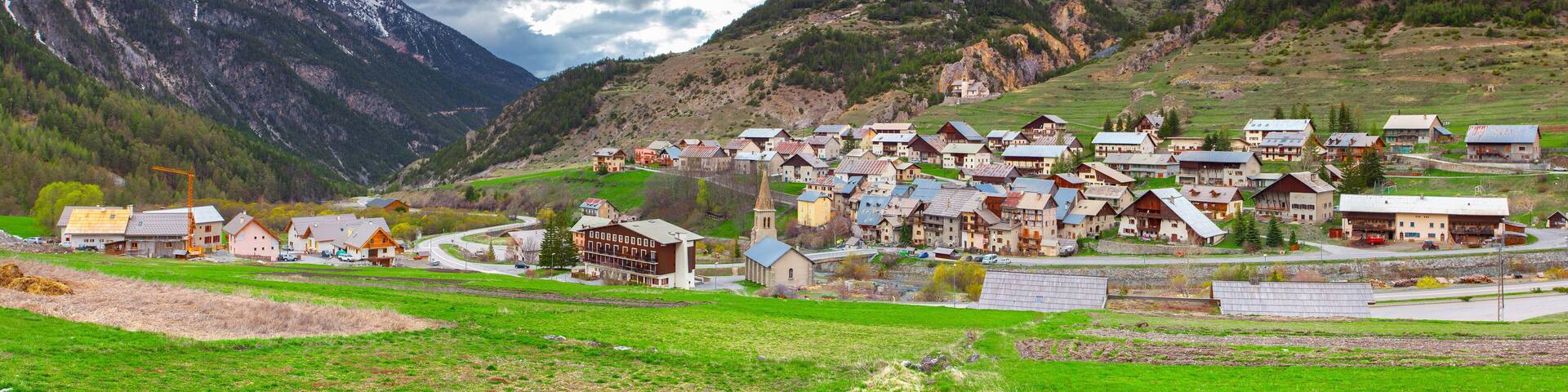 Panorama of the village Cervieres in early spring