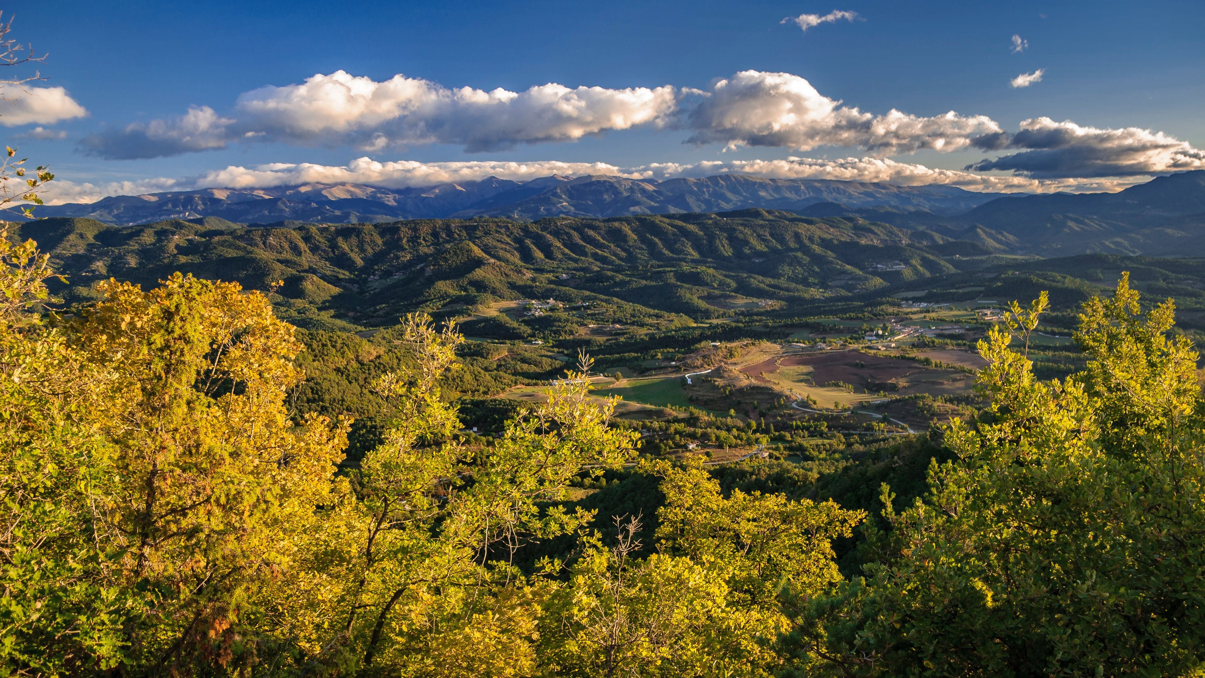 Autumnal sunrise seen from the Santuari dels Munts viewpoint in Lluçanès (Osona, Barcelona, Catalonia, Spain)