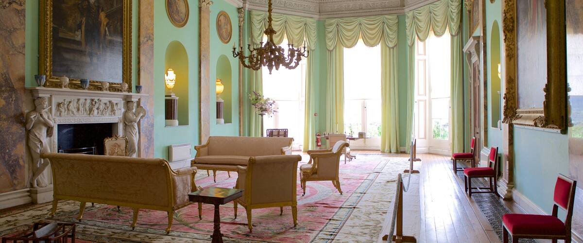 Powderham Castle mostrando vistas interiores y un castillo