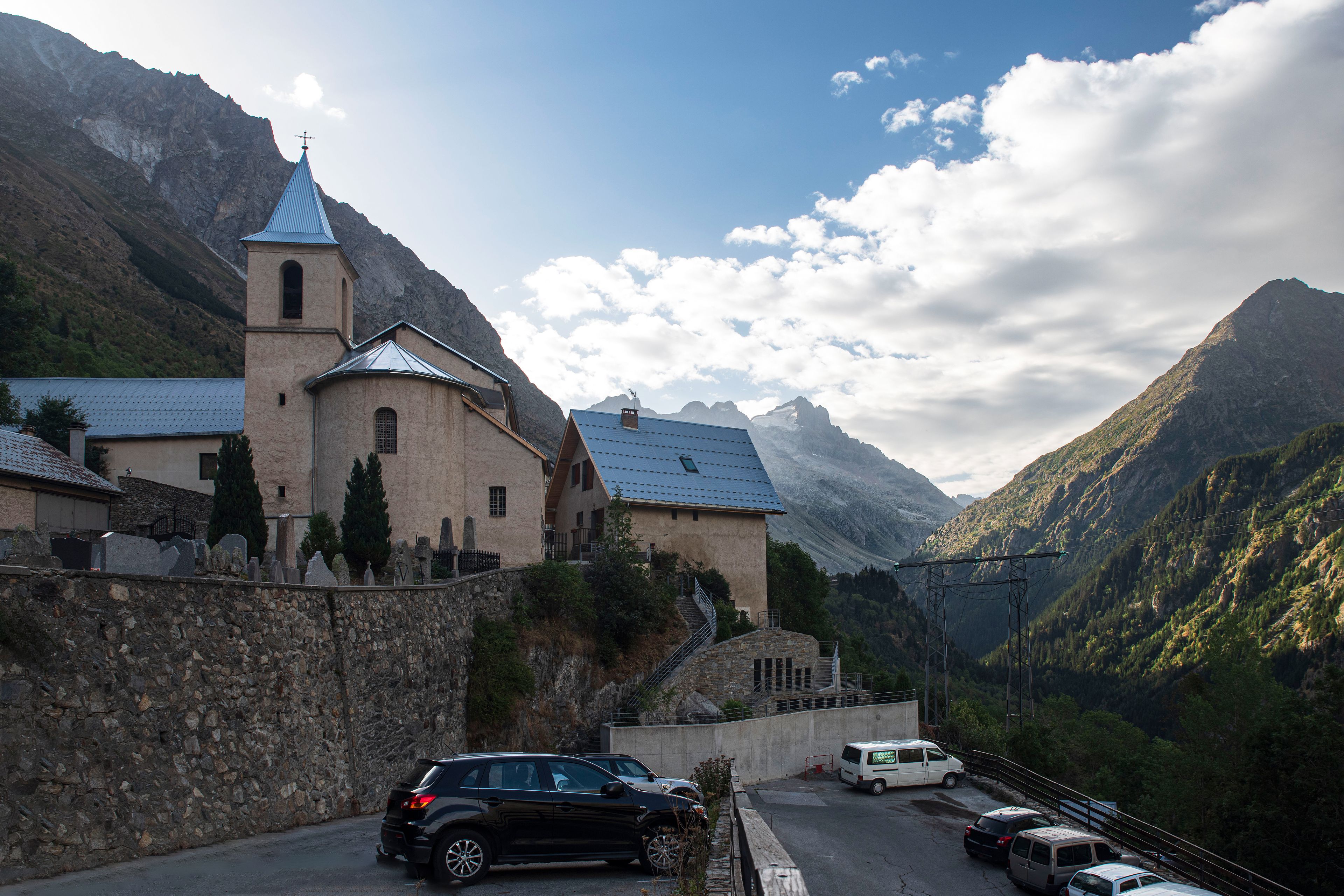 Old church in the village of Saint-Christophe-en-Oisans in the Ecrins National Park in the Alps in France