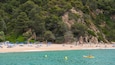 Cala Canyelles Beach featuring rocky coastline, a sandy beach and general coastal views