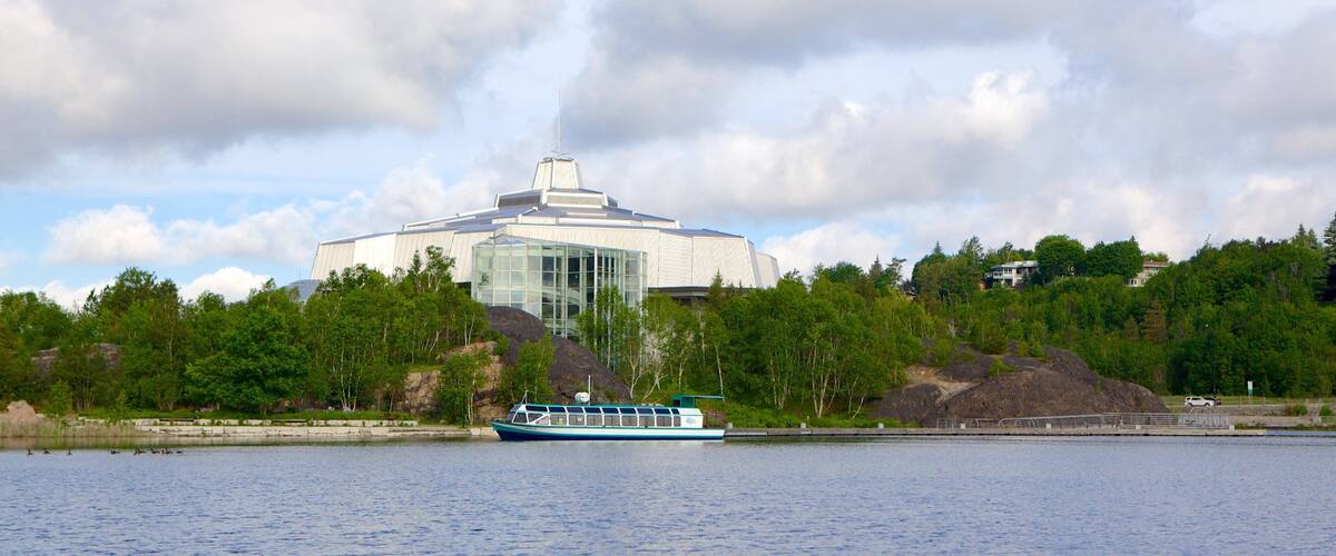 Science North which includes general coastal views and boating